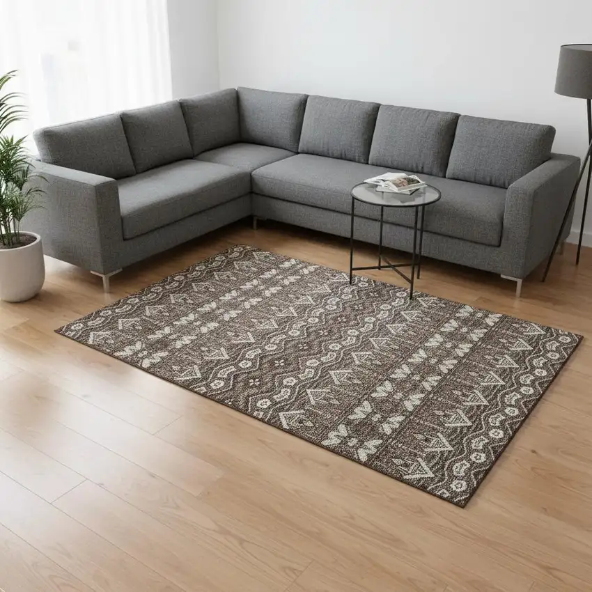 Brown And Beige Moroccan Washable Area Rug With UV Protection Photo 2