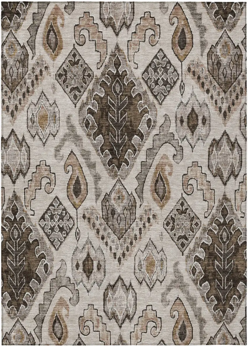 Brown And Beige Moroccan Washable Indoor Outdoor Area Rug Photo 2