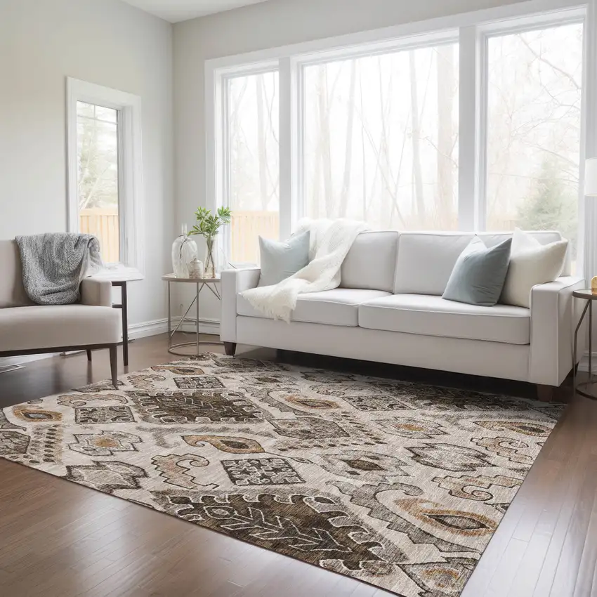 Brown And Beige Moroccan Washable Indoor Outdoor Area Rug Photo 9