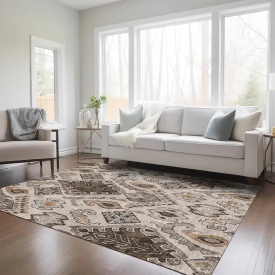 Brown And Beige Moroccan Washable Indoor Outdoor Area Rug Photo 9