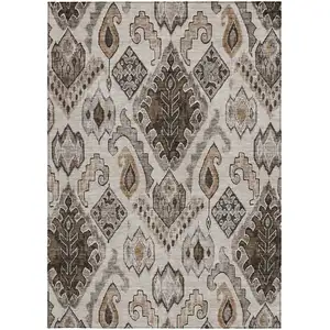 Photo of Brown And Beige Moroccan Washable Indoor Outdoor Area Rug