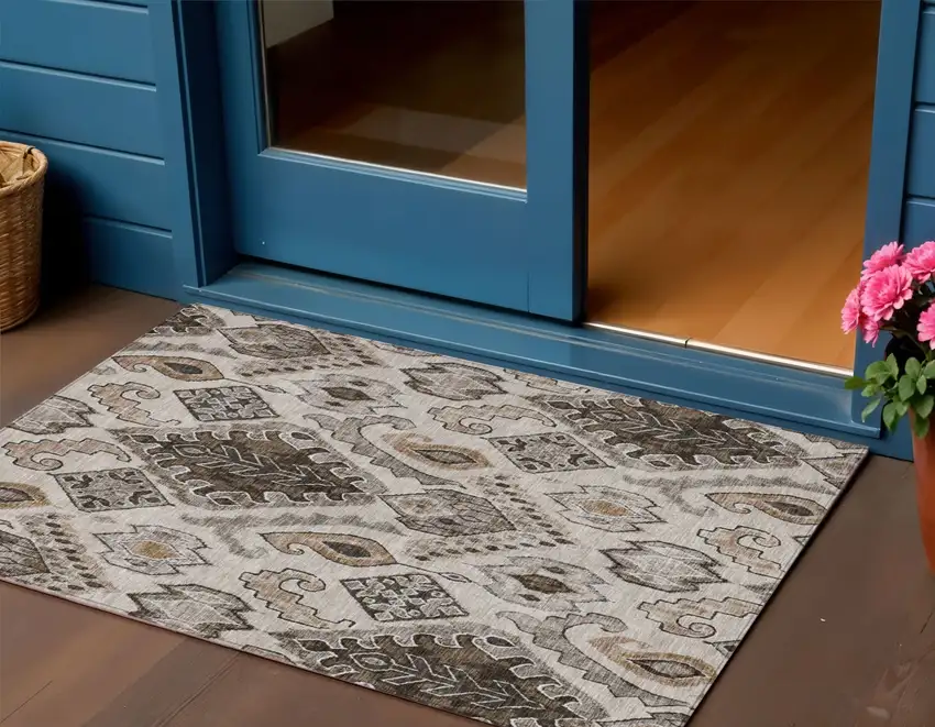 Brown And Beige Moroccan Washable Indoor Outdoor Area Rug Photo 1