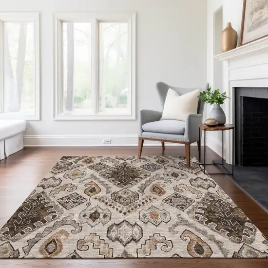 Brown And Beige Moroccan Washable Indoor Outdoor Area Rug Photo 8