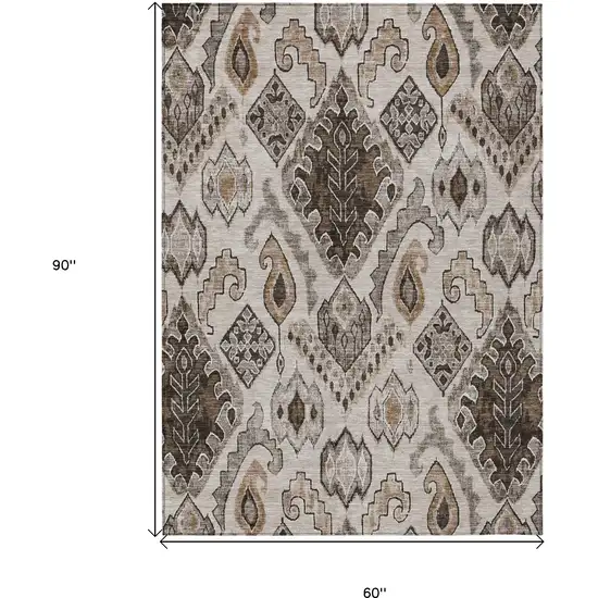 Brown And Beige Moroccan Washable Indoor Outdoor Area Rug Photo 3