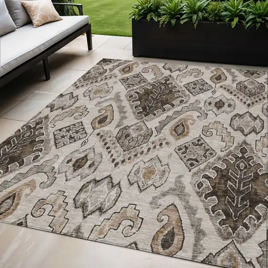 Brown And Beige Moroccan Washable Indoor Outdoor Area Rug Photo 1