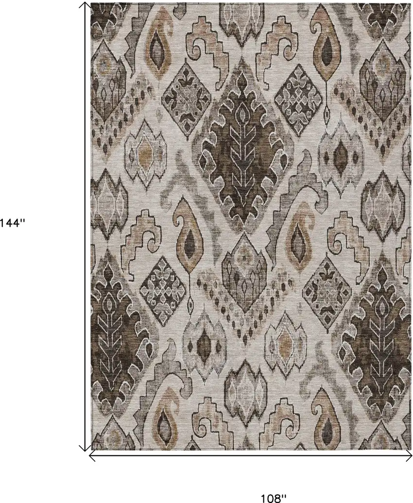 Brown And Beige Moroccan Washable Indoor Outdoor Area Rug Photo 3