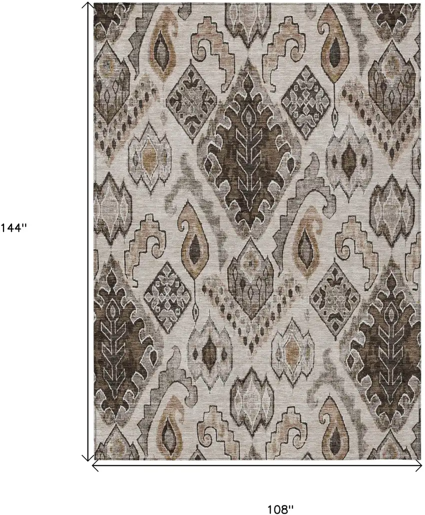 Brown And Beige Moroccan Washable Indoor Outdoor Area Rug Photo 3