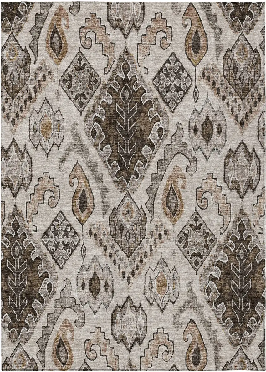 Brown And Beige Moroccan Washable Indoor Outdoor Area Rug Photo 2