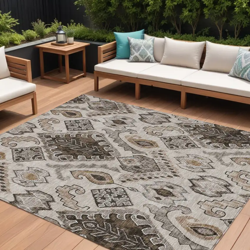 Brown And Beige Moroccan Washable Indoor Outdoor Area Rug Photo 1