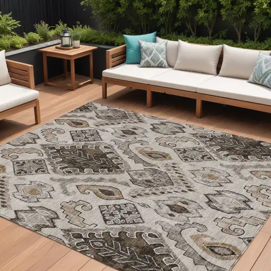 Brown And Beige Moroccan Washable Indoor Outdoor Area Rug Photo 1