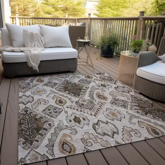 Brown And Beige Moroccan Washable Indoor Outdoor Area Rug Photo 9