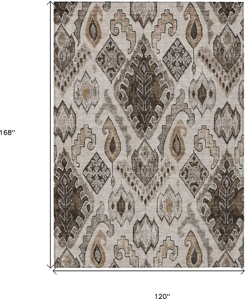 Brown And Beige Moroccan Washable Indoor Outdoor Area Rug Photo 3