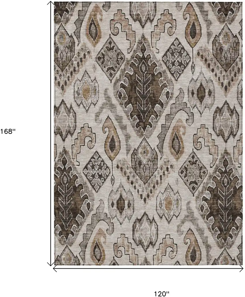 Brown And Beige Moroccan Washable Indoor Outdoor Area Rug Photo 3