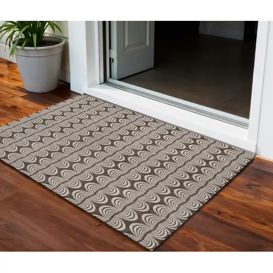 Brown And Beige Ogee Washable Indoor Outdoor Area Rug Photo 1