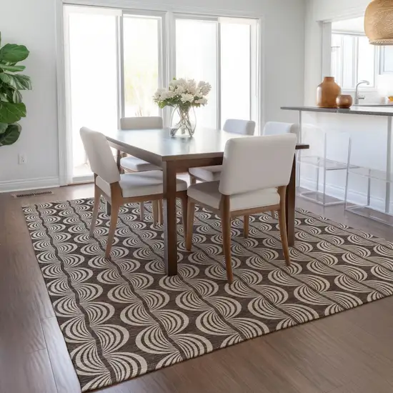 Brown And Beige Ogee Washable Indoor Outdoor Area Rug Photo 9