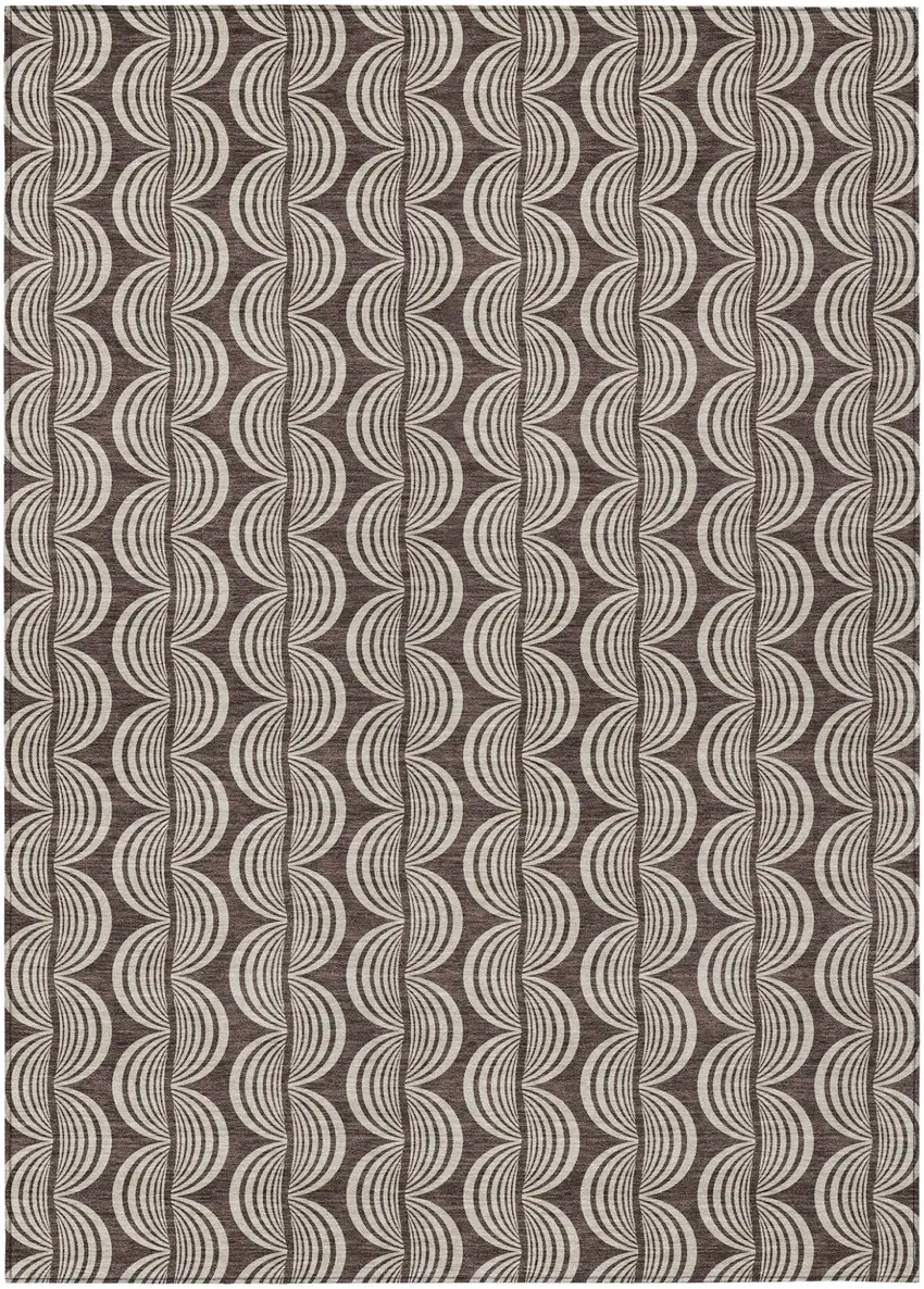 Brown And Beige Ogee Washable Indoor Outdoor Area Rug Photo 2