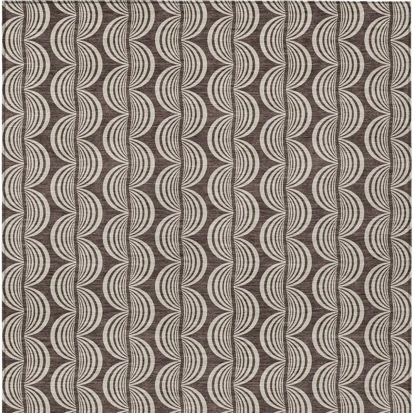 Brown And Beige Ogee Washable Indoor Outdoor Area Rug Photo 6