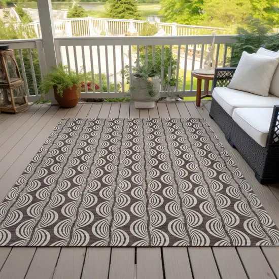 Brown And Beige Ogee Washable Indoor Outdoor Area Rug Photo 7