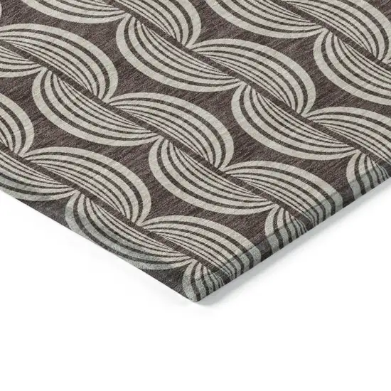 Brown And Beige Ogee Washable Indoor Outdoor Area Rug Photo 4