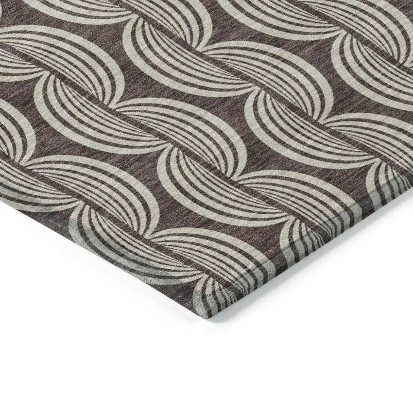 Brown And Beige Ogee Washable Indoor Outdoor Area Rug Photo 4