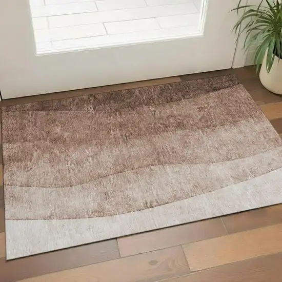 Brown And Beige Ombre Washable Area Rug With UV Protection Photo 1
