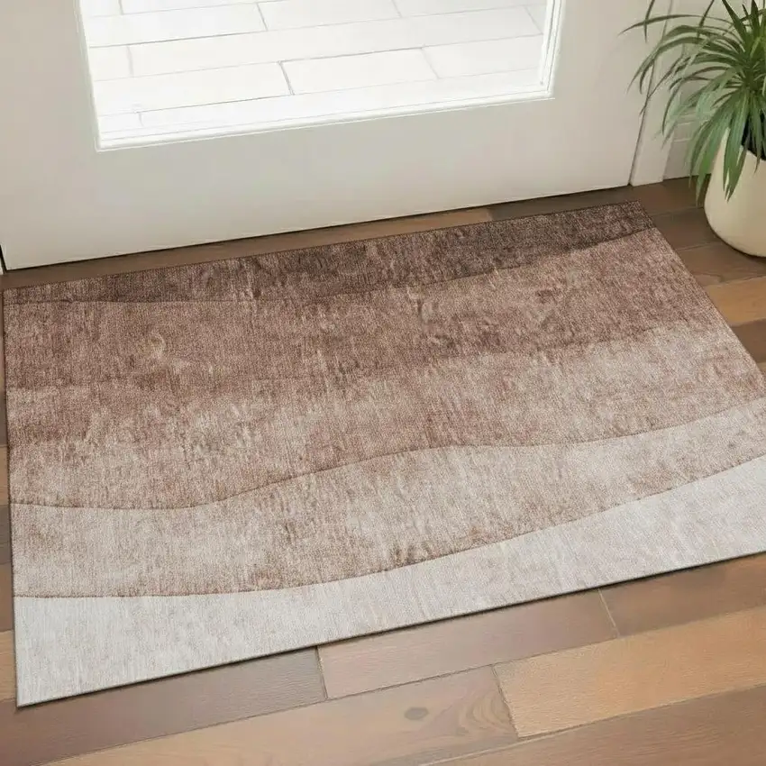 Brown And Beige Ombre Washable Area Rug With UV Protection Photo 1