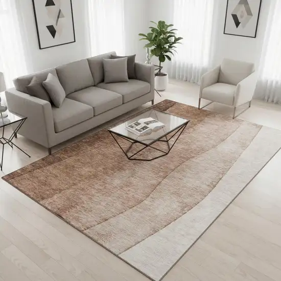 Brown And Beige Ombre Washable Area Rug With UV Protection Photo 2