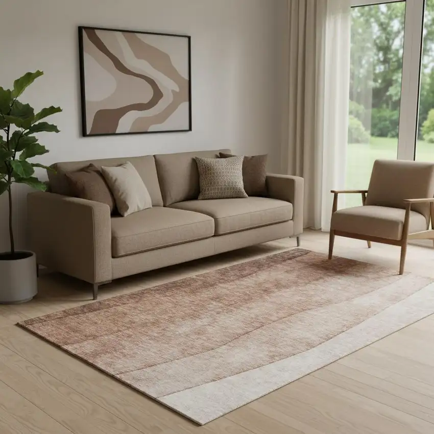 Brown And Beige Ombre Washable Area Rug With UV Protection Photo 1