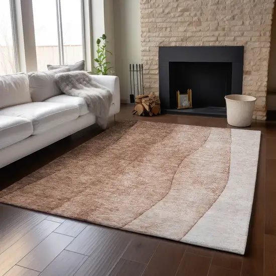 Brown And Beige Ombre Washable Area Rug With UV Protection Photo 4