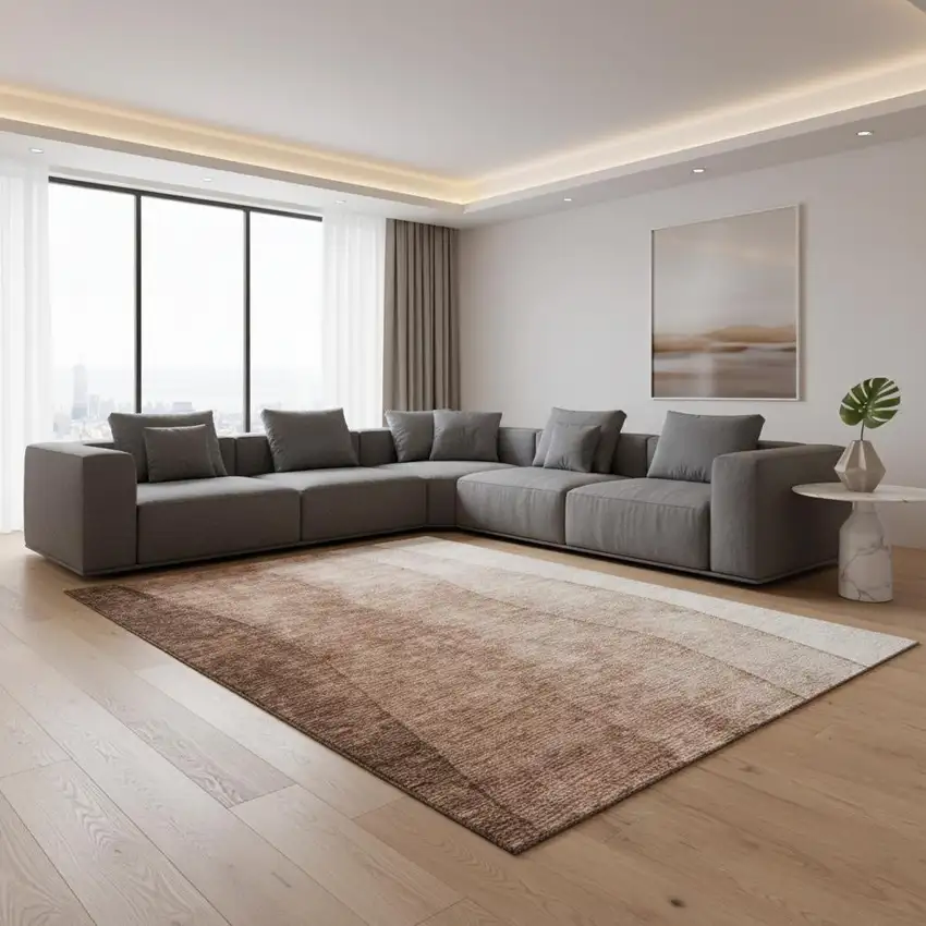 Brown And Beige Ombre Washable Area Rug With UV Protection Photo 2