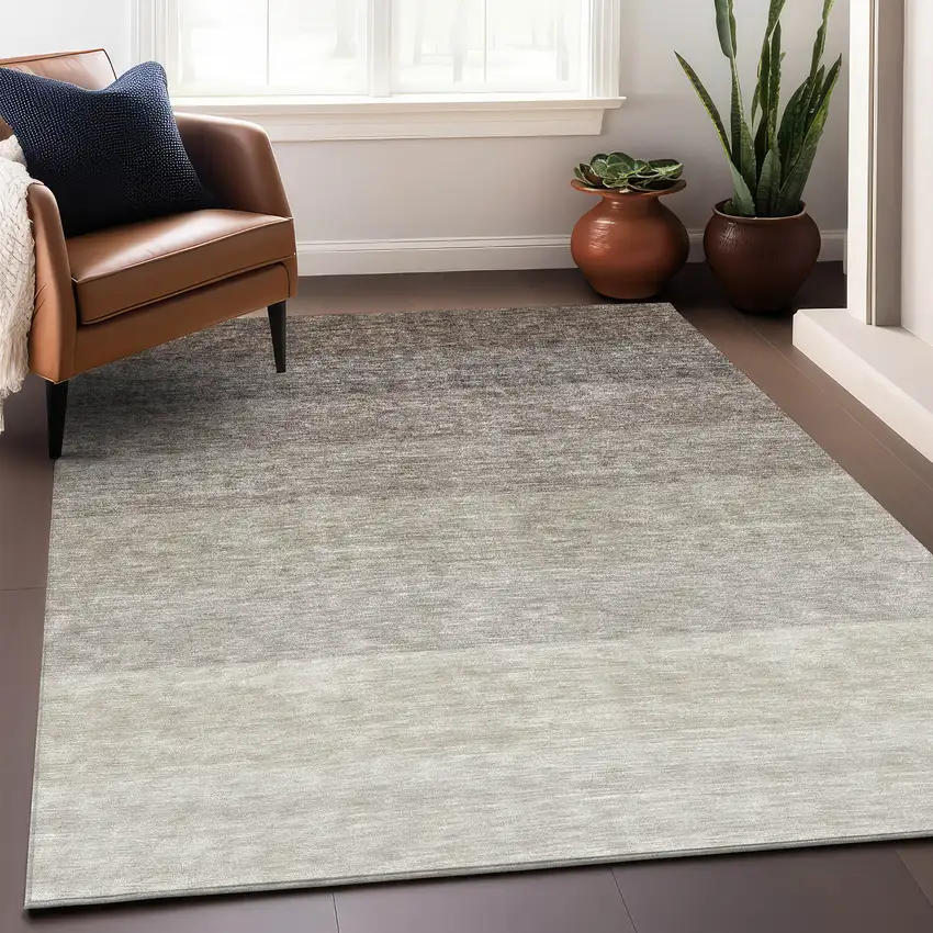 Brown And Beige Ombre Washable Area Rug With UV Protection Photo 2