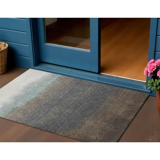 Brown And Beige Ombre Washable Indoor Outdoor Area Rug Photo 2