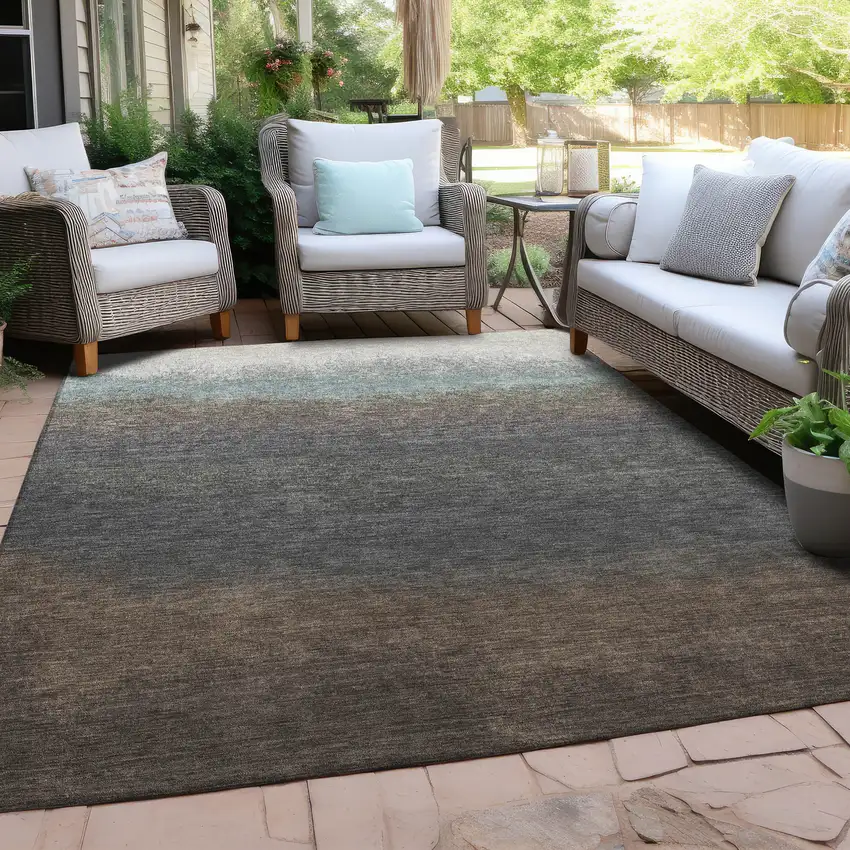 Brown And Beige Ombre Washable Indoor Outdoor Area Rug Photo 6