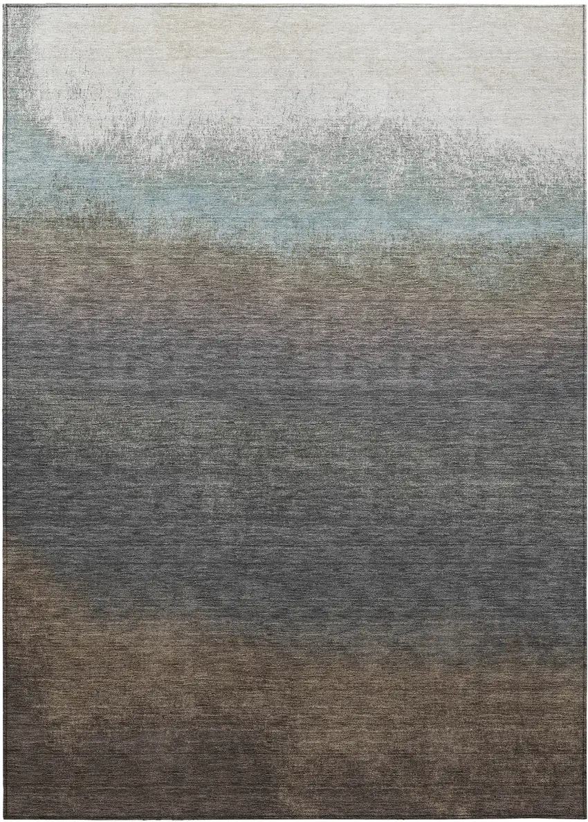 Brown And Beige Ombre Washable Indoor Outdoor Area Rug Photo 1