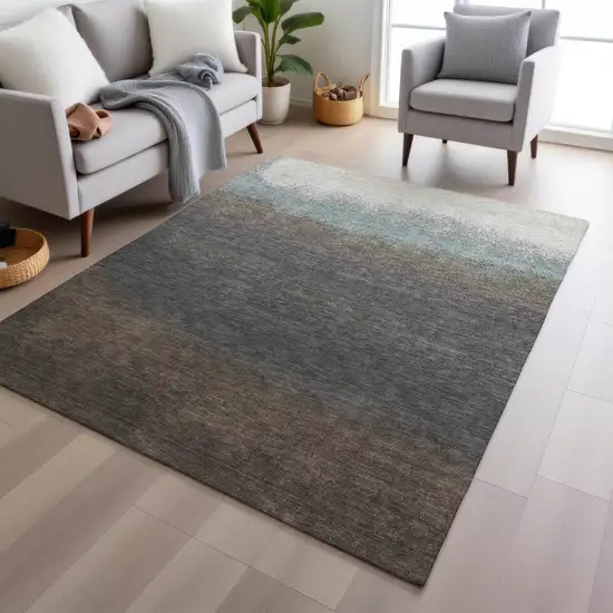 Brown And Beige Ombre Washable Indoor Outdoor Area Rug Photo 7