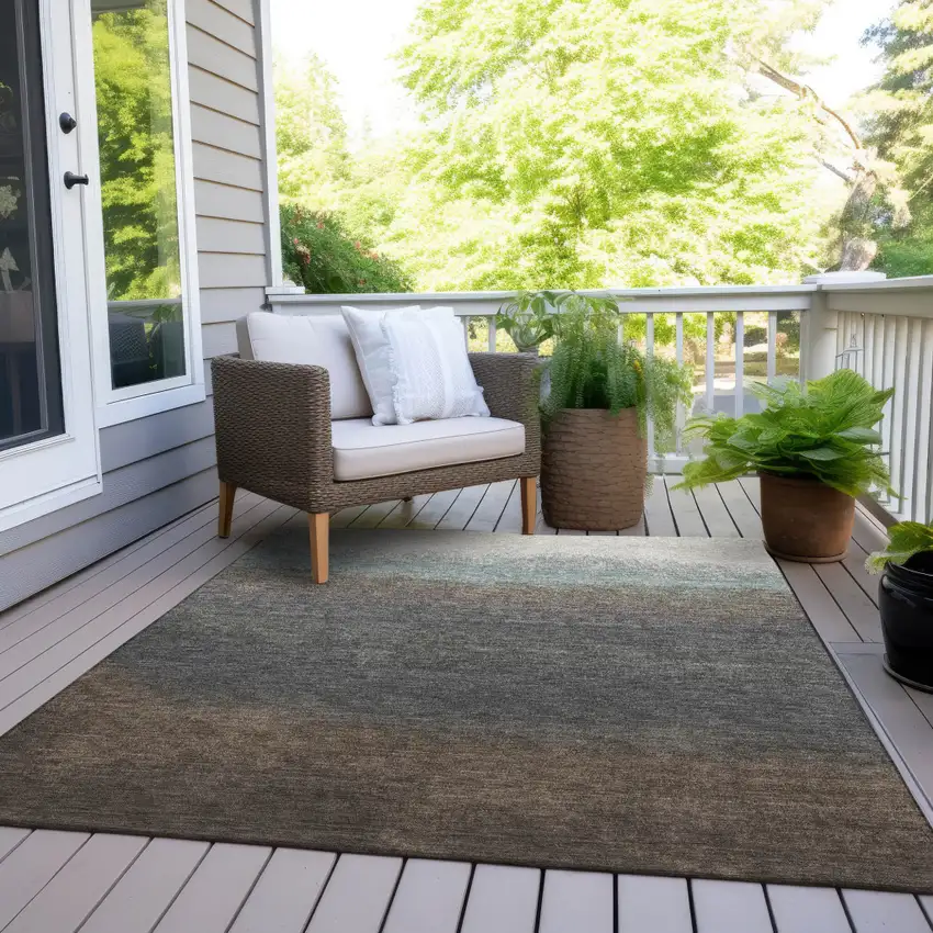 Brown And Beige Ombre Washable Indoor Outdoor Area Rug Photo 9