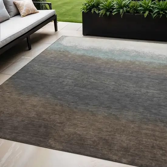 Brown And Beige Ombre Washable Indoor Outdoor Area Rug Photo 2