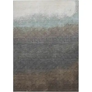 Photo of Brown And Beige Ombre Washable Indoor Outdoor Area Rug