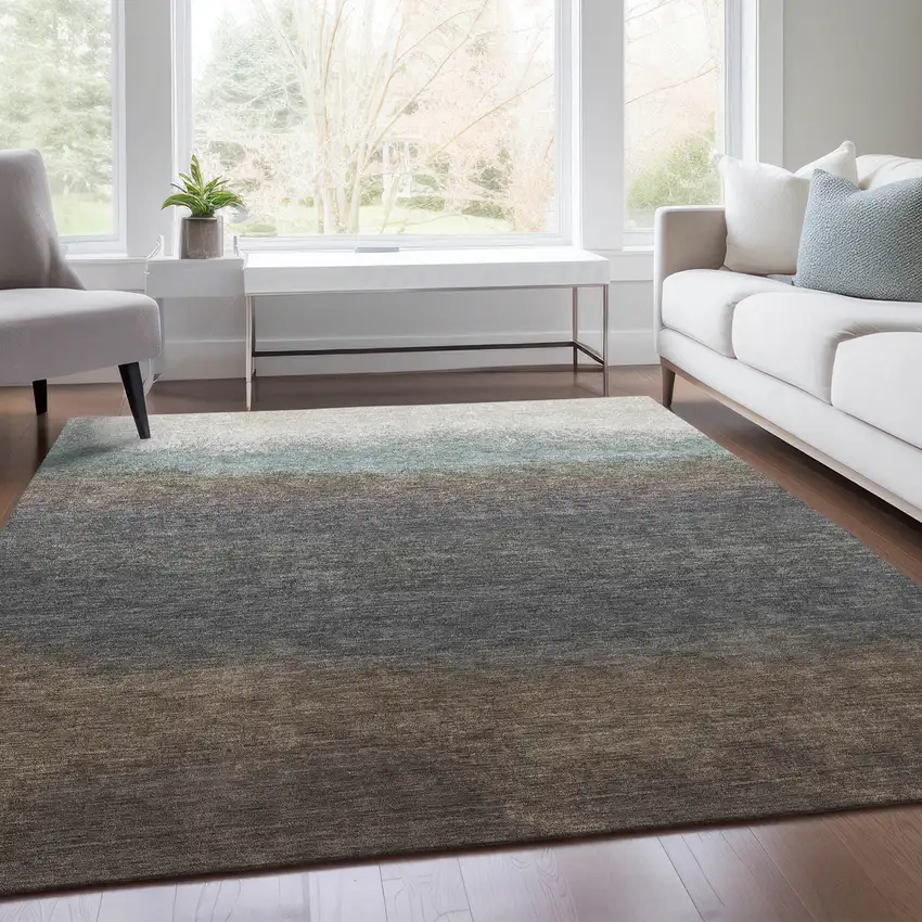 Brown And Beige Ombre Washable Indoor Outdoor Area Rug Photo 7