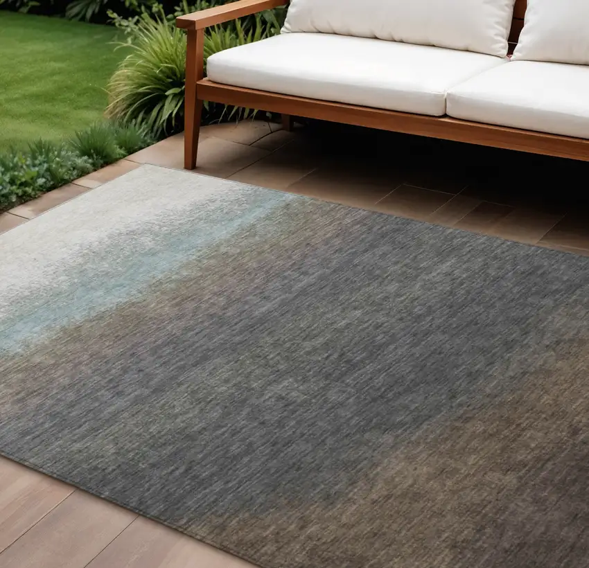 Brown And Beige Ombre Washable Indoor Outdoor Area Rug Photo 2