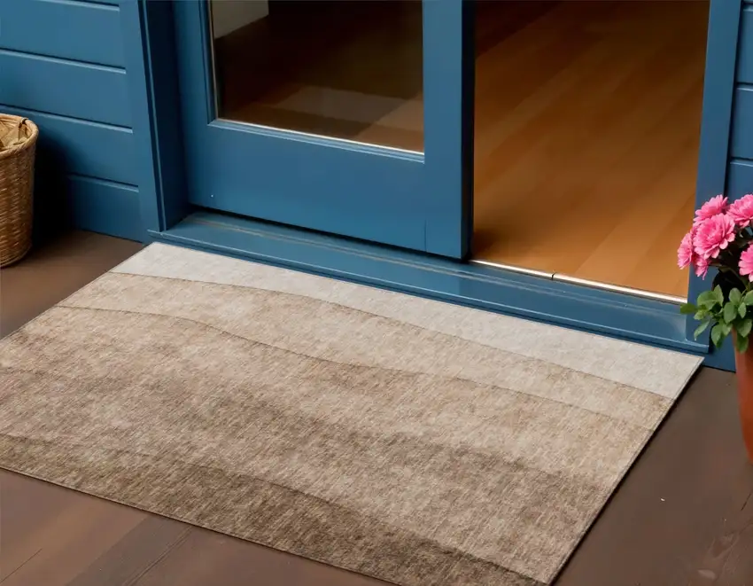 Brown And Beige Ombre Washable Indoor Outdoor Area Rug Photo 1