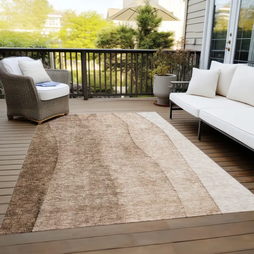 Brown And Beige Ombre Washable Indoor Outdoor Area Rug Photo 9