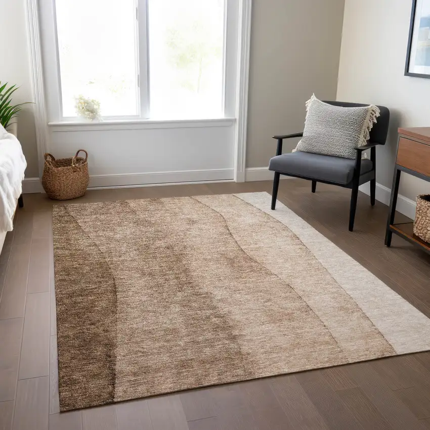 Brown And Beige Ombre Washable Indoor Outdoor Area Rug Photo 8