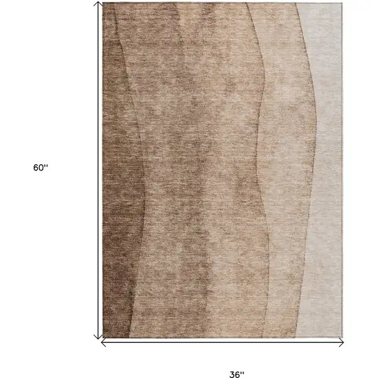 Brown And Beige Ombre Washable Indoor Outdoor Area Rug Photo 3