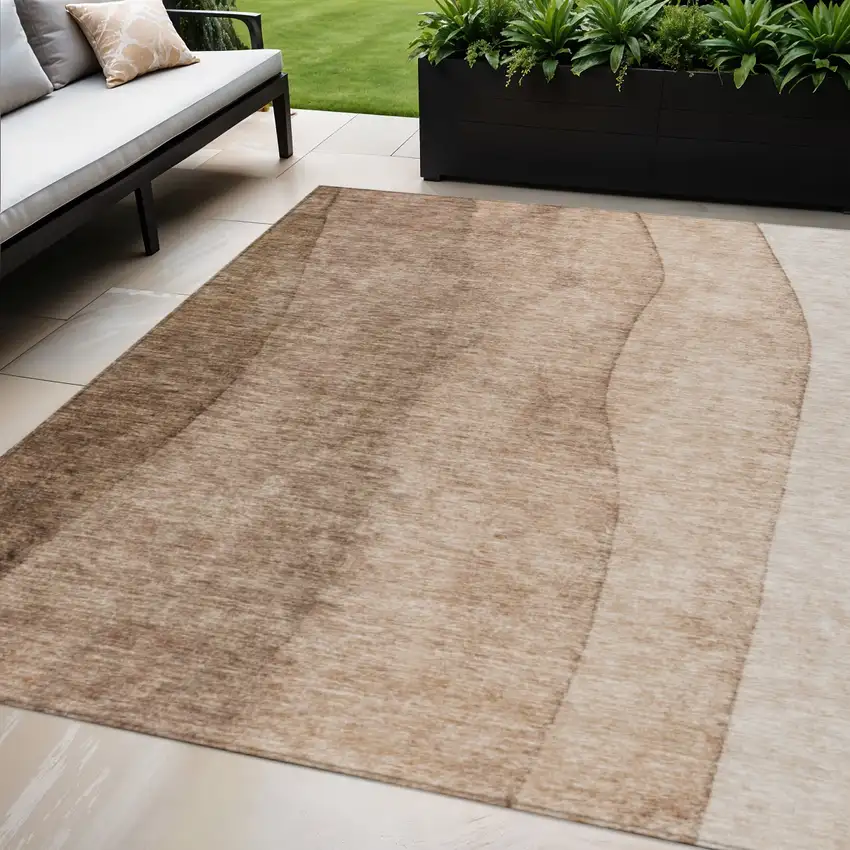 Brown And Beige Ombre Washable Indoor Outdoor Area Rug Photo 1