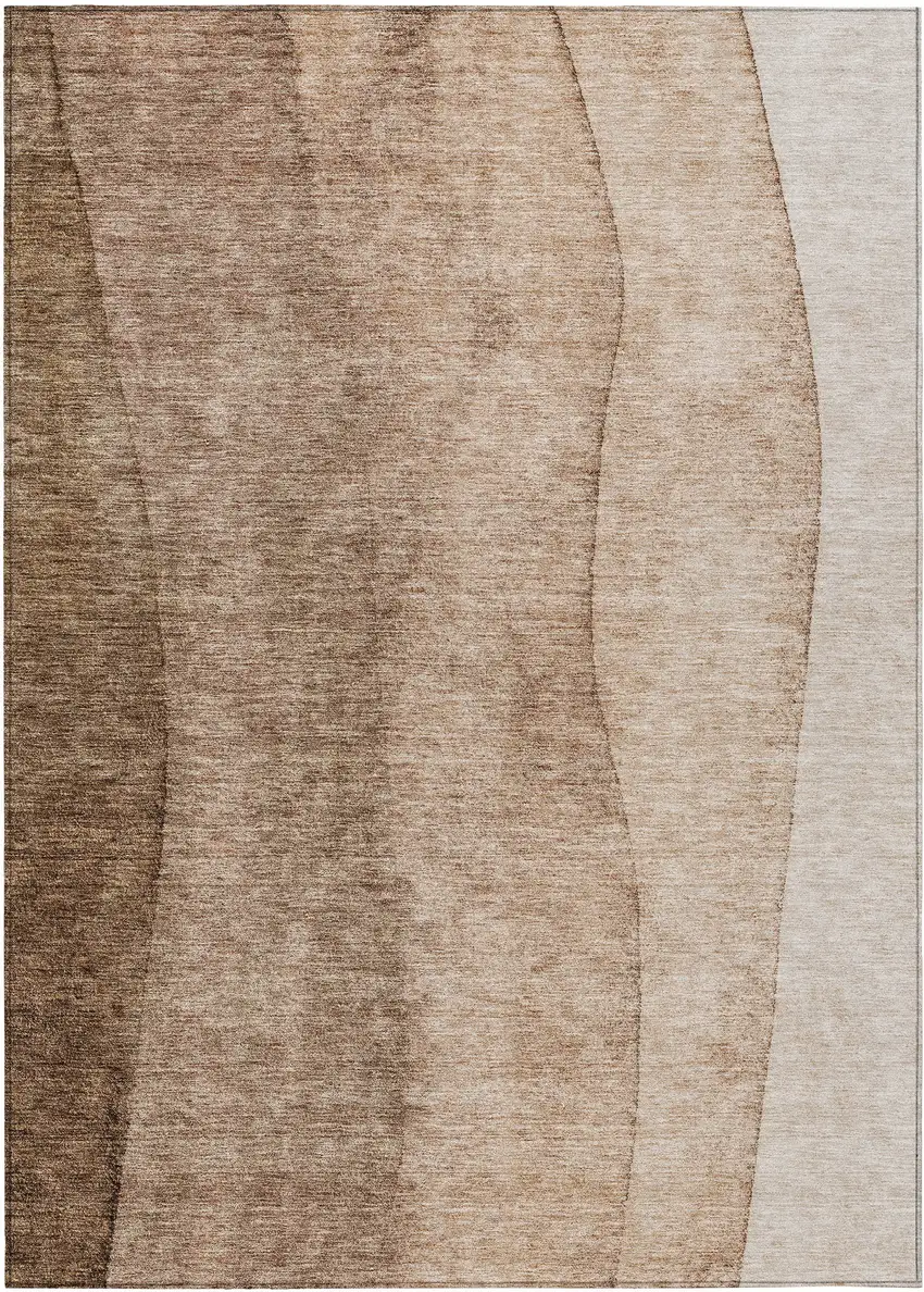 Brown And Beige Ombre Washable Indoor Outdoor Area Rug Photo 2