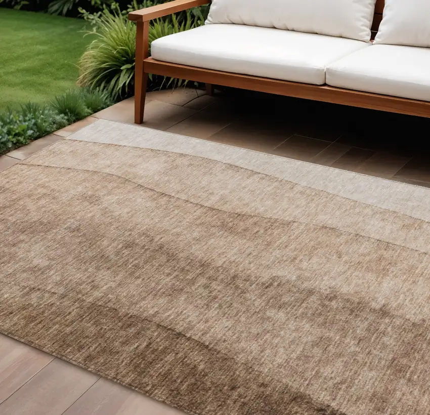 Brown And Beige Ombre Washable Indoor Outdoor Area Rug Photo 1