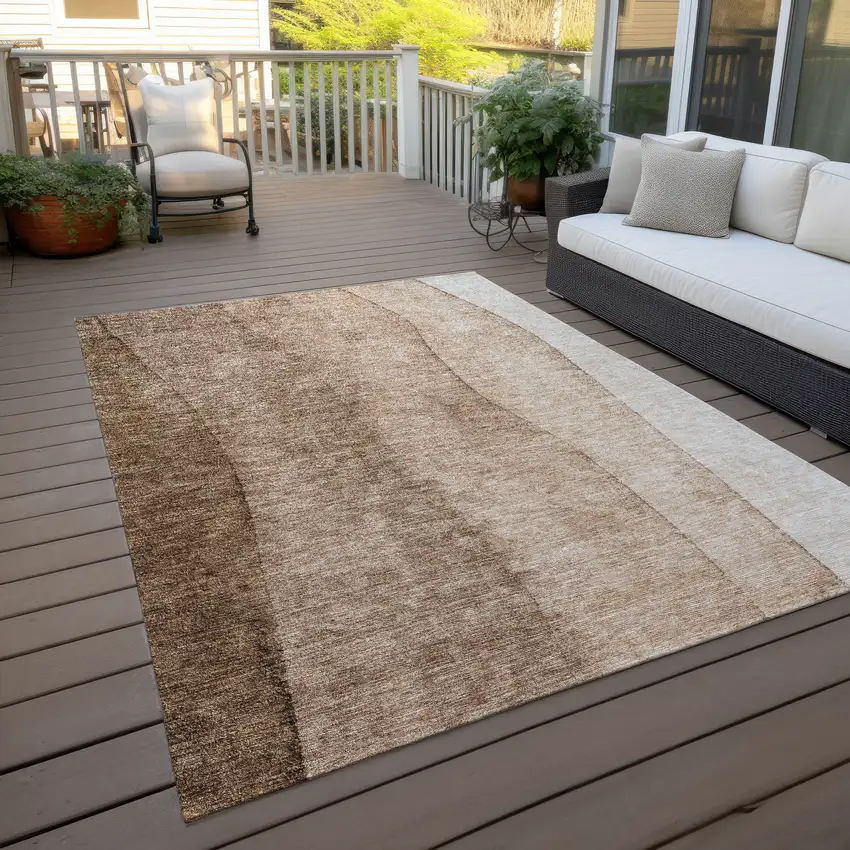 Brown And Beige Ombre Washable Indoor Outdoor Area Rug Photo 7