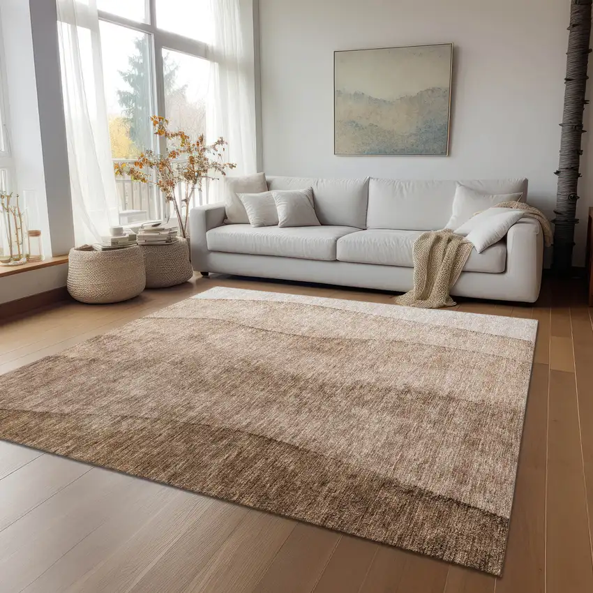 Brown And Beige Ombre Washable Indoor Outdoor Area Rug Photo 9