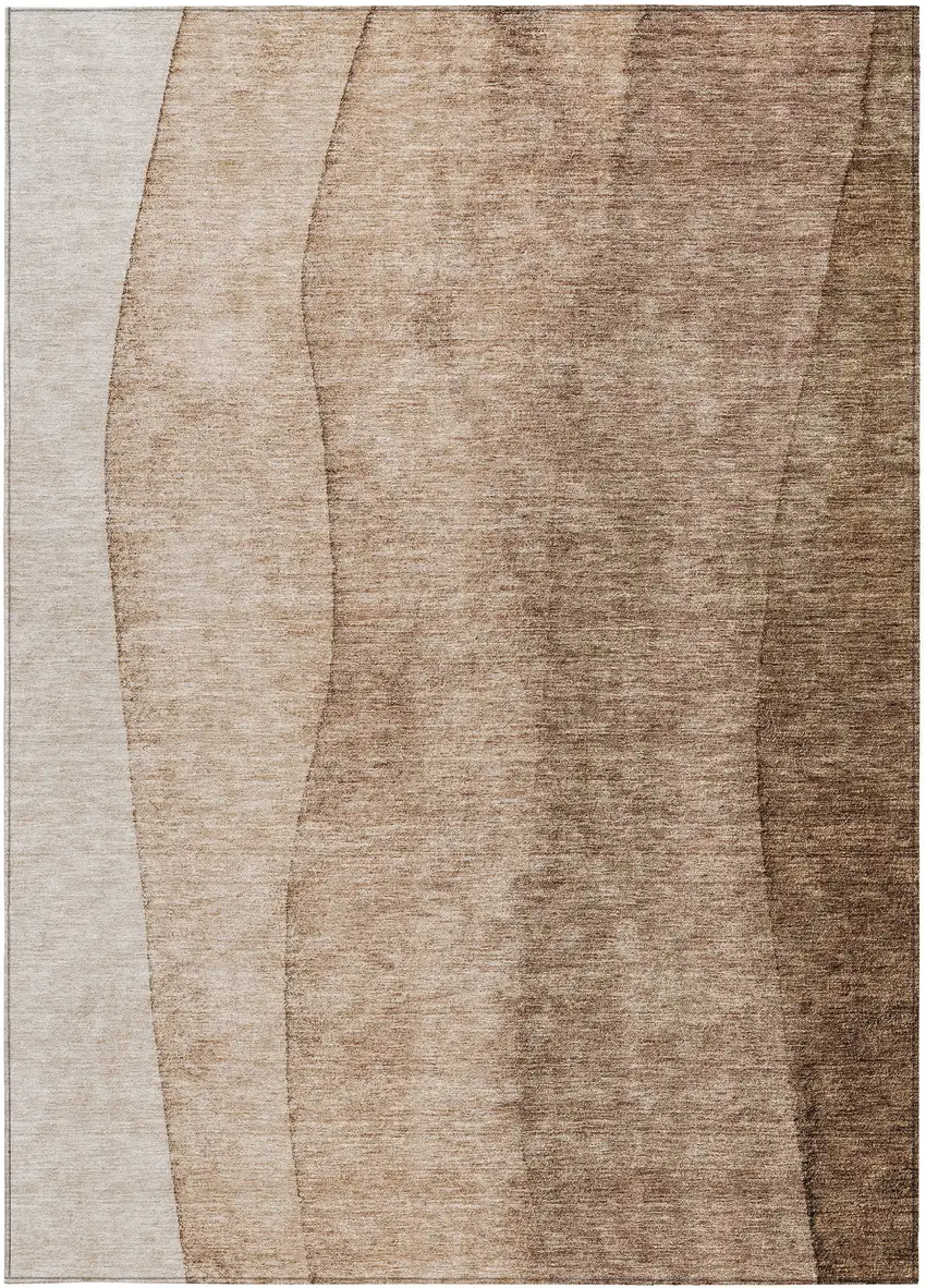 Brown And Beige Ombre Washable Indoor Outdoor Area Rug Photo 3